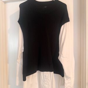 Calvin Klein Black Knit Sweater with white blouse arms